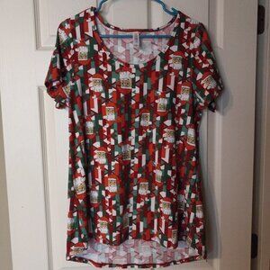 LuLaRoe Santa Claus Red/Green Classic top Women’s Size Medium